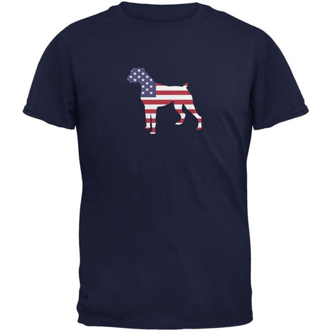 4th of July Patriotic Dog Boxer Navy Adult T-Shirt
