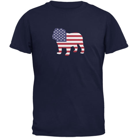 4th of July Patriotic Dog Bulldog Navy Adult T-Shirt