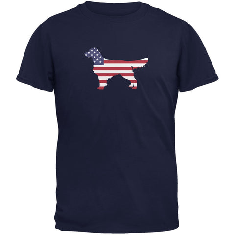4th of July Patriotic Dog Golden Retriever Navy Adult T-Shirt