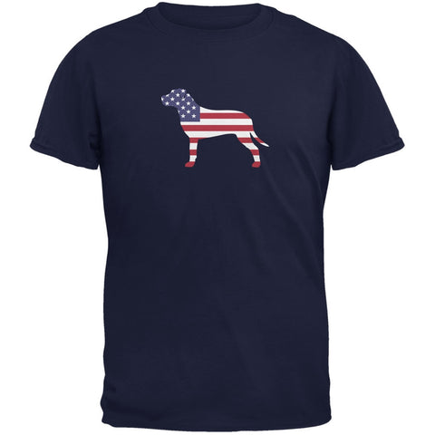 4th of July Patriotic Dog Pit Bull Terrier Navy Adult T-Shirt