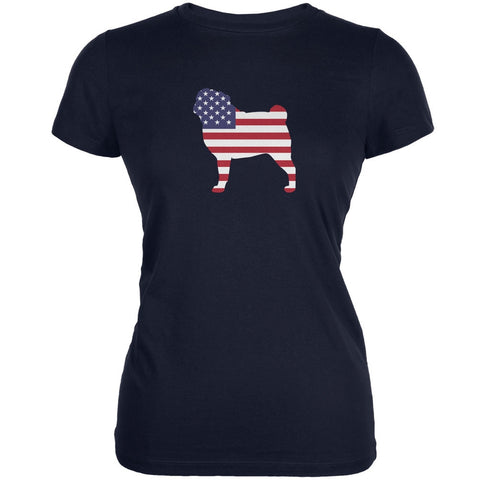 4th of July Patriotic Dog Pug Navy Juniors Soft T-Shirt