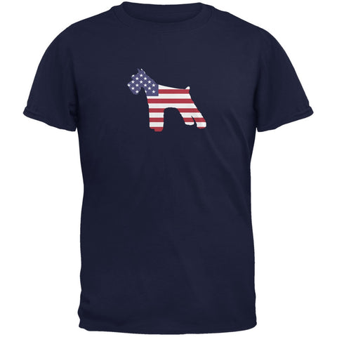 4th of July Patriotic Dog Schnauzer Navy Adult T-Shirt