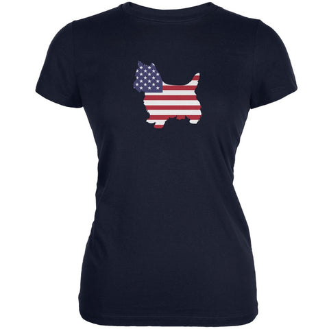 4th of July Patriotic Dog Yorkshire Terrier Navy Juniors Soft T-Shirt