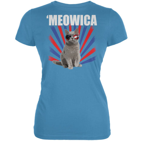 Cat 4th of July Meowica Aqua Juniors Soft T-Shirt