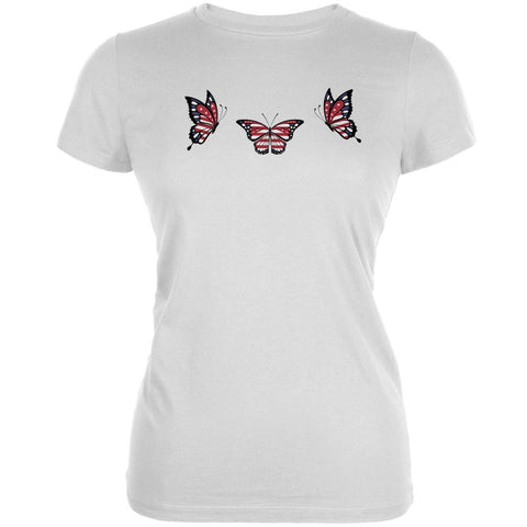Butterfly 4th of July Patriotic Butterflies White Juniors Soft T-Shirt