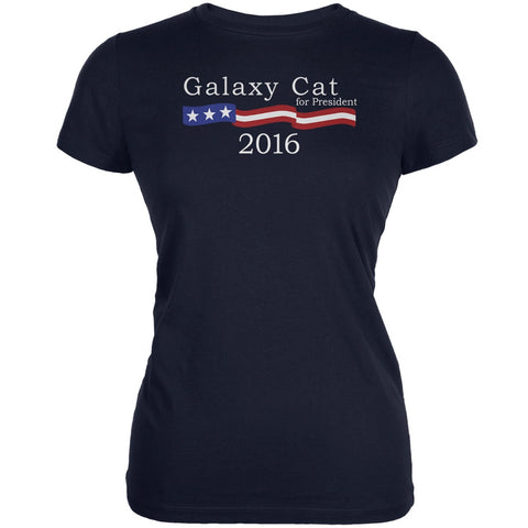 Election 2016 Galaxy Cat President Logo Funny Navy Juniors Soft T-Shirt