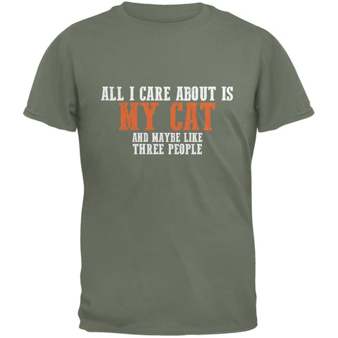 Sarcastic Care About My Cat Military Green Adult T-Shirt