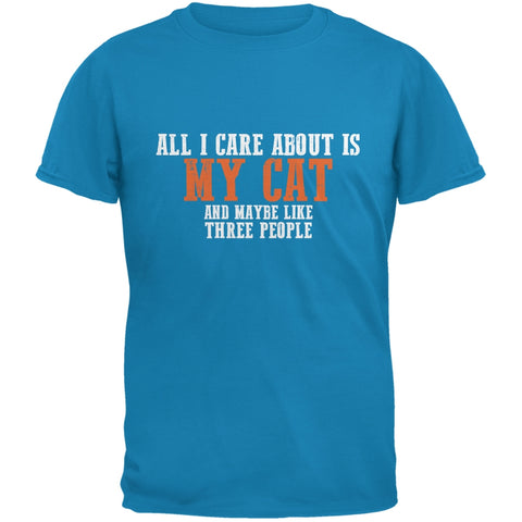 Sarcastic Care About My Cat Sapphire Blue Adult T-Shirt
