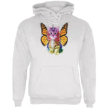 Rainbow Butterfly Unicorn Kitten White Adult Hoodie