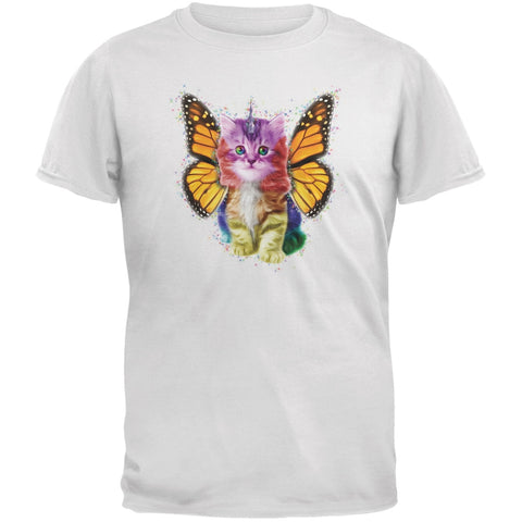 Rainbow Butterfly Unicorn Kitten White Adult T-Shirt