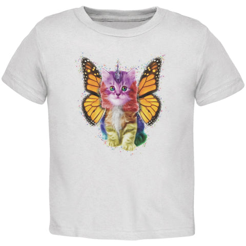 Rainbow Butterfly Unicorn Kitten White Toddler T-Shirt