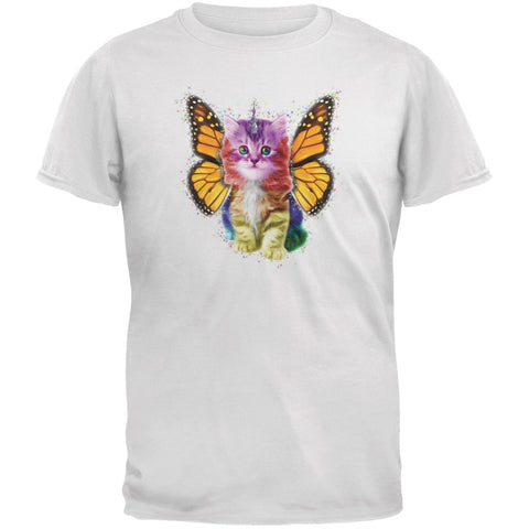 Rainbow Butterfly Unicorn Kitten White Youth T-Shirt