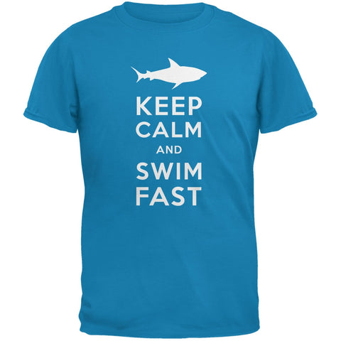 Shark Keep Calm and Swim Fast Sapphire Blue Adult T-Shirt