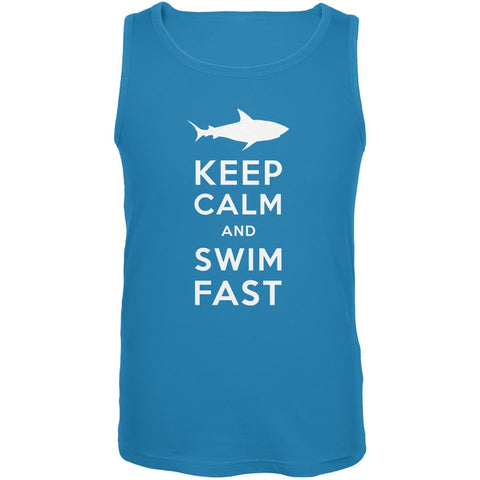 Shark Keep Calm and Swim Fast Turquoise Adult Tank Top