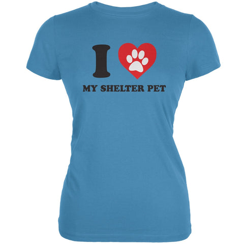 I Heart My Shelter Pet Aqua Juniors Soft T-Shirt