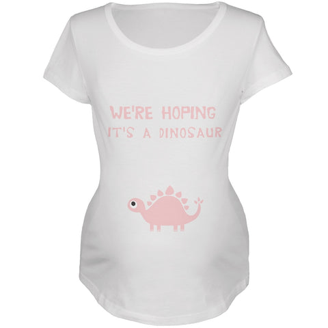 We're Hoping It's A Dinosaur Girl White Maternity Soft T-Shirt