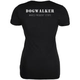 Dog Dogwalker Badge Makes Frequent Stops Black Juniors Soft T-Shirt