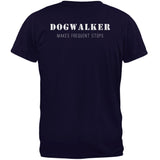 Dog Dogwalker Badge Makes Frequent Stops Navy Adult T-Shirt