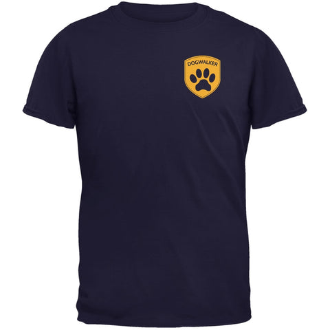 Dog Dogwalker Badge Makes Frequent Stops Navy Adult T-Shirt