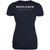 Dog Dogwalker Badge Makes Frequent Stops Navy Juniors Soft T-Shirt