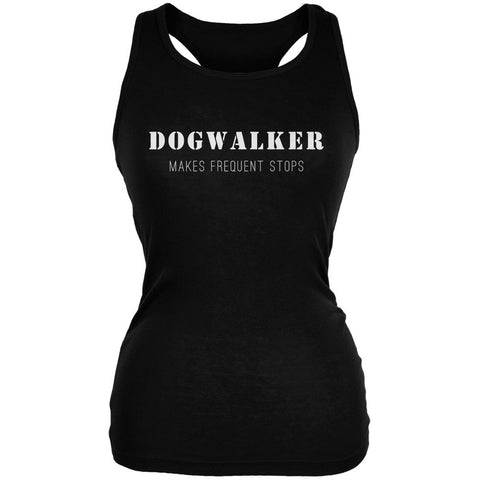 Dog Dogwalker Makes Frequent Stops Black Juniors Soft Tank Top