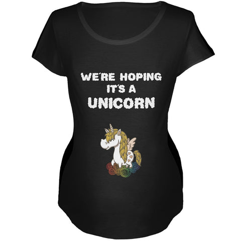 We're Hoping It's a Unicorn Black Maternity Soft T-Shirt