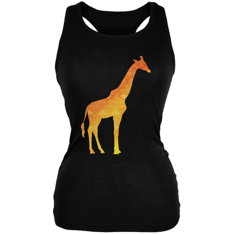 African Spirit Animal Giraffe Black Juniors Soft Tank Top