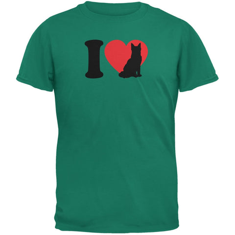 I Heart Love Cats Jade Green Adult T-Shirt
