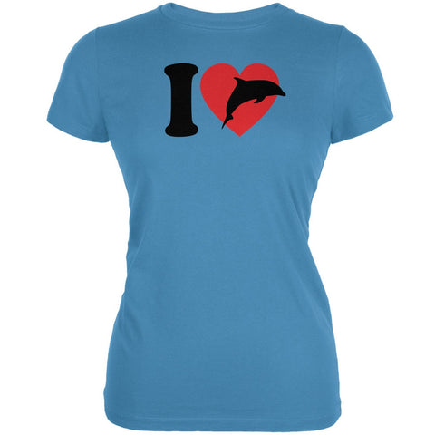 I Heart Love Dolphins Aqua Juniors Soft T-Shirt