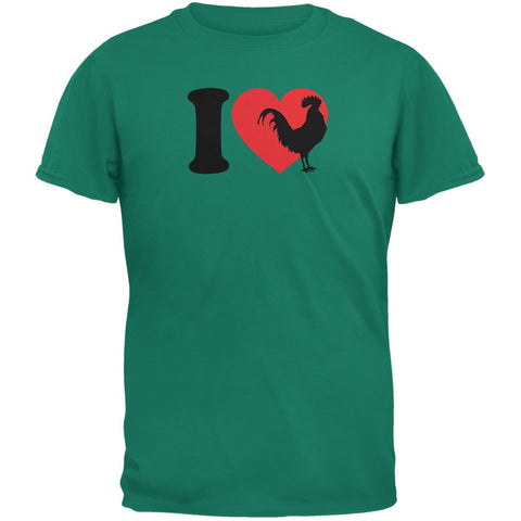 I Heart Love Roosters Jade Green Adult T-Shirt