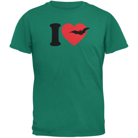 I Heart Love Bats Jade Green Adult T-Shirt