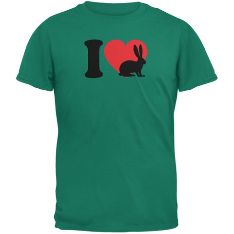 I Heart Love Bunny Bunnies Jade Green Adult T-Shirt