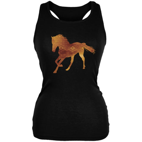 Native American Spirit Horse Black Juniors Soft Tank Top