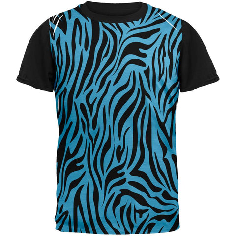 Zebra Print Blue Adult Black Back T-Shirt