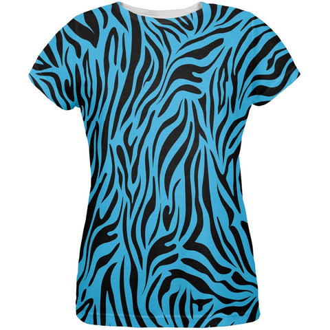 Zebra Print Blue All Over Womens T-Shirt