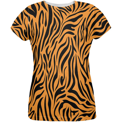 Zebra Print Orange All Over Womens T-Shirt