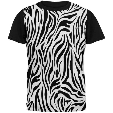 Zebra Print White Adult Black Back T-Shirt