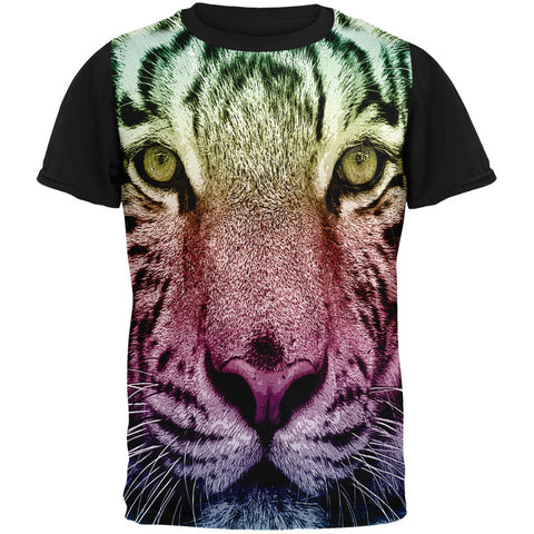 Rainbow Tiger Adult Black Back T-Shirt