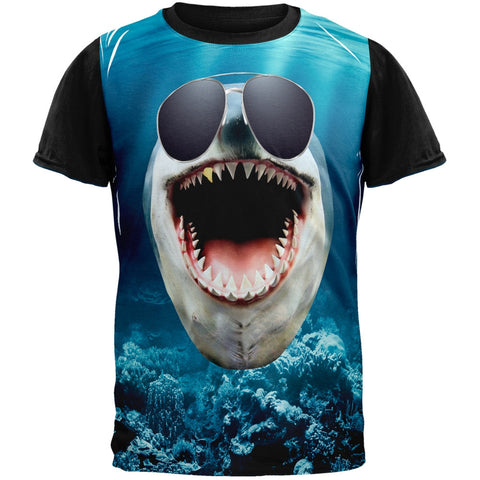 Shark In Sunglasses Adult Black Back T-Shirt