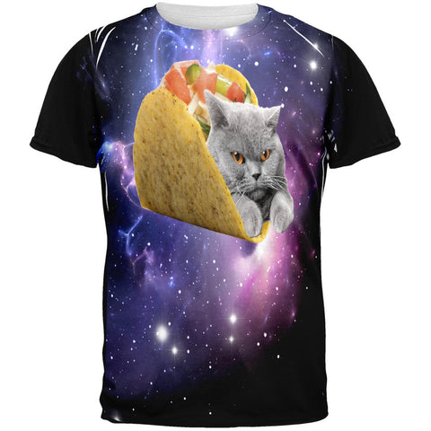 Taco Space Cat Adult Black Back T-Shirt