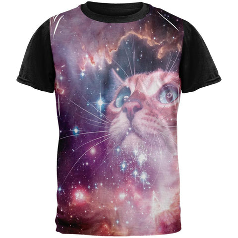 Galaxy Cat Adult Black Back T-Shirt
