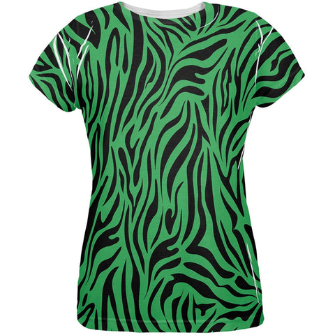 Zebra Print Green All Over Womens T-Shirt