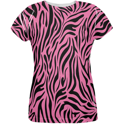 Zebra Print Pink All Over Womens T-Shirt