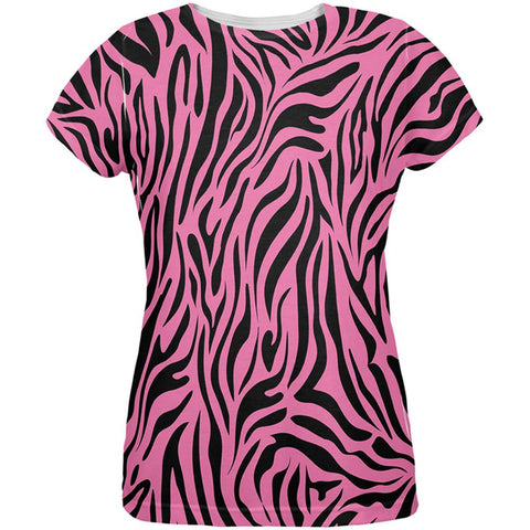 Zebra Print Pink All Over Womens T-Shirt