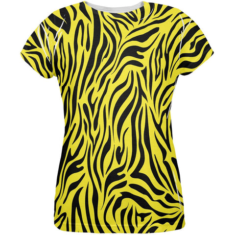 Zebra Print Yellow All Over Womens T-Shirt