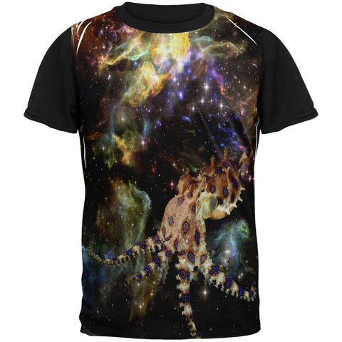 Blue Ringed Octopus IN SPACE Adult Black Back T-Shirt