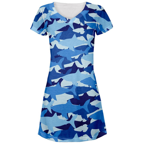 Shark Camo All Over Juniors V-Neck Dress