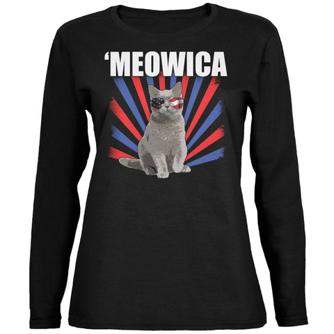4th of July Meowica Black Womens Long Sleeve T-Shirt