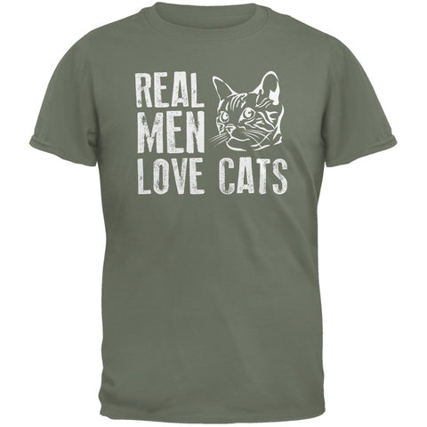 Real Men Love Cats Military Green Adult T-Shirt