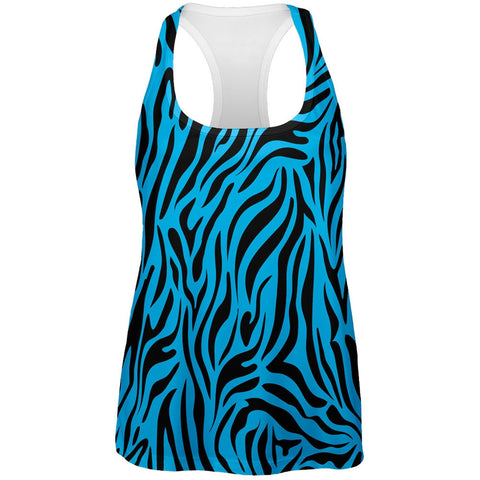 Zebra Print Blue All Over Womens Tank Top
